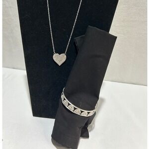 Silver Rhinestone Heart Necklace‎ Bracelet and Earrings Jewelry Set